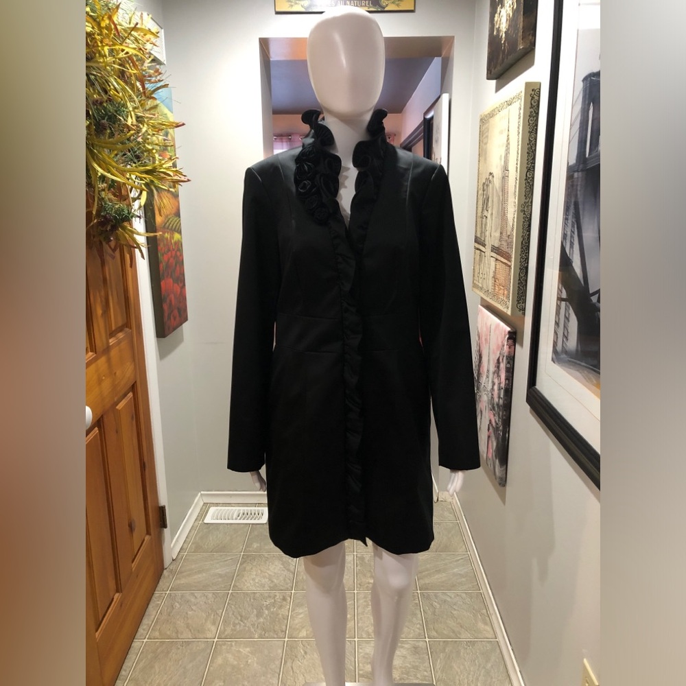 Elegant Black Ruffled Coat by White/Black